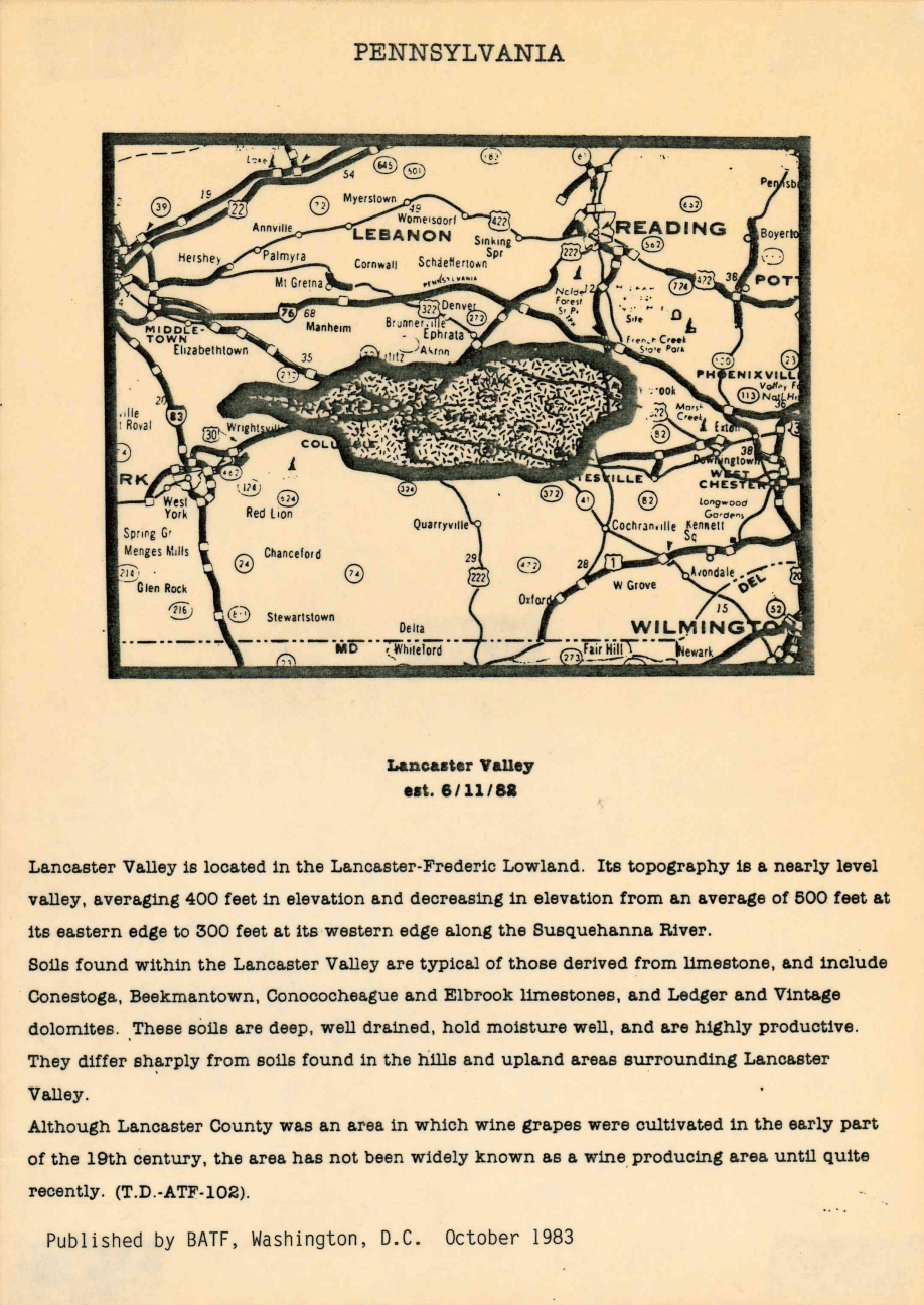 The Lancaster Valley AVA in an image from BATF in 1983.